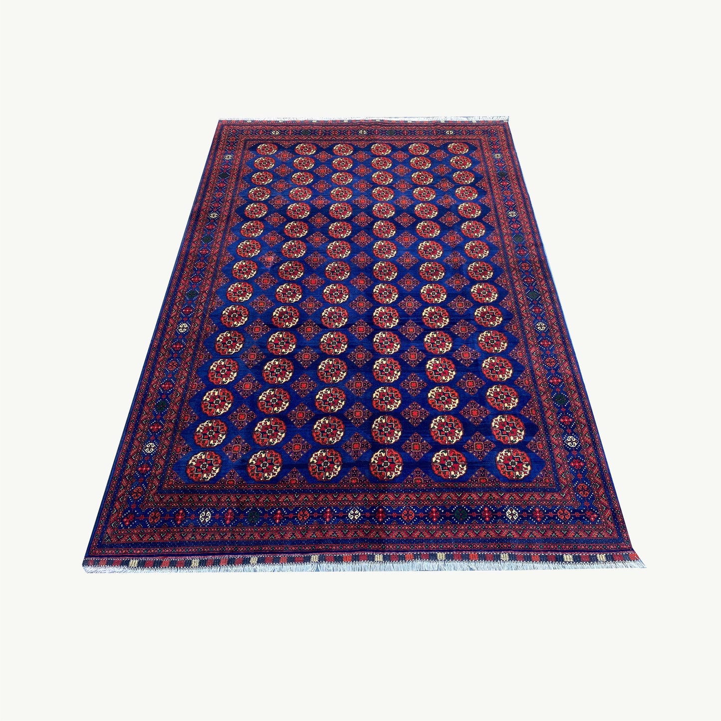 Handwoven Marino Rug with Traditional Afghan Geometric Patterns