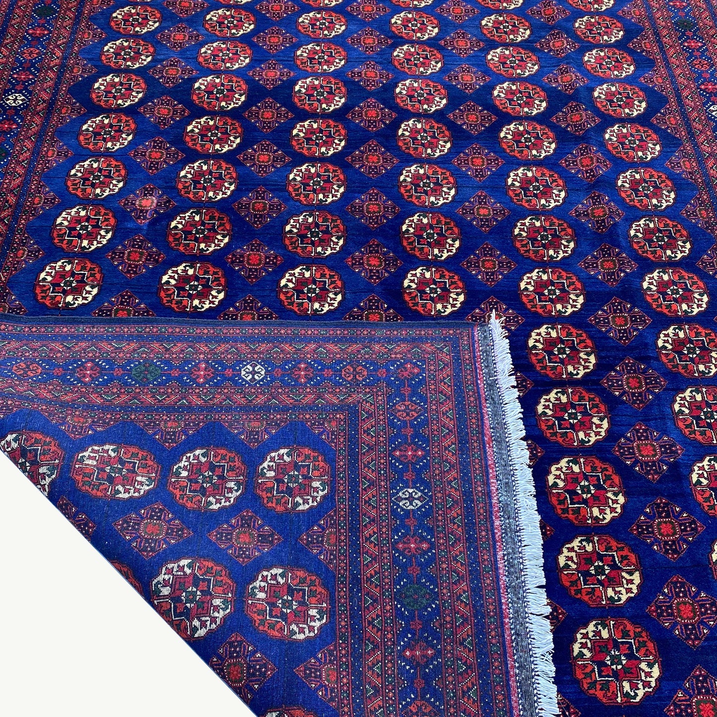 Handwoven Marino Rug with Traditional Afghan Geometric Patterns