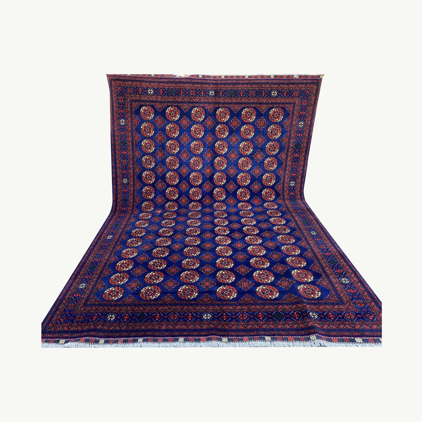 Handwoven Marino Rug with Traditional Afghan Geometric Patterns