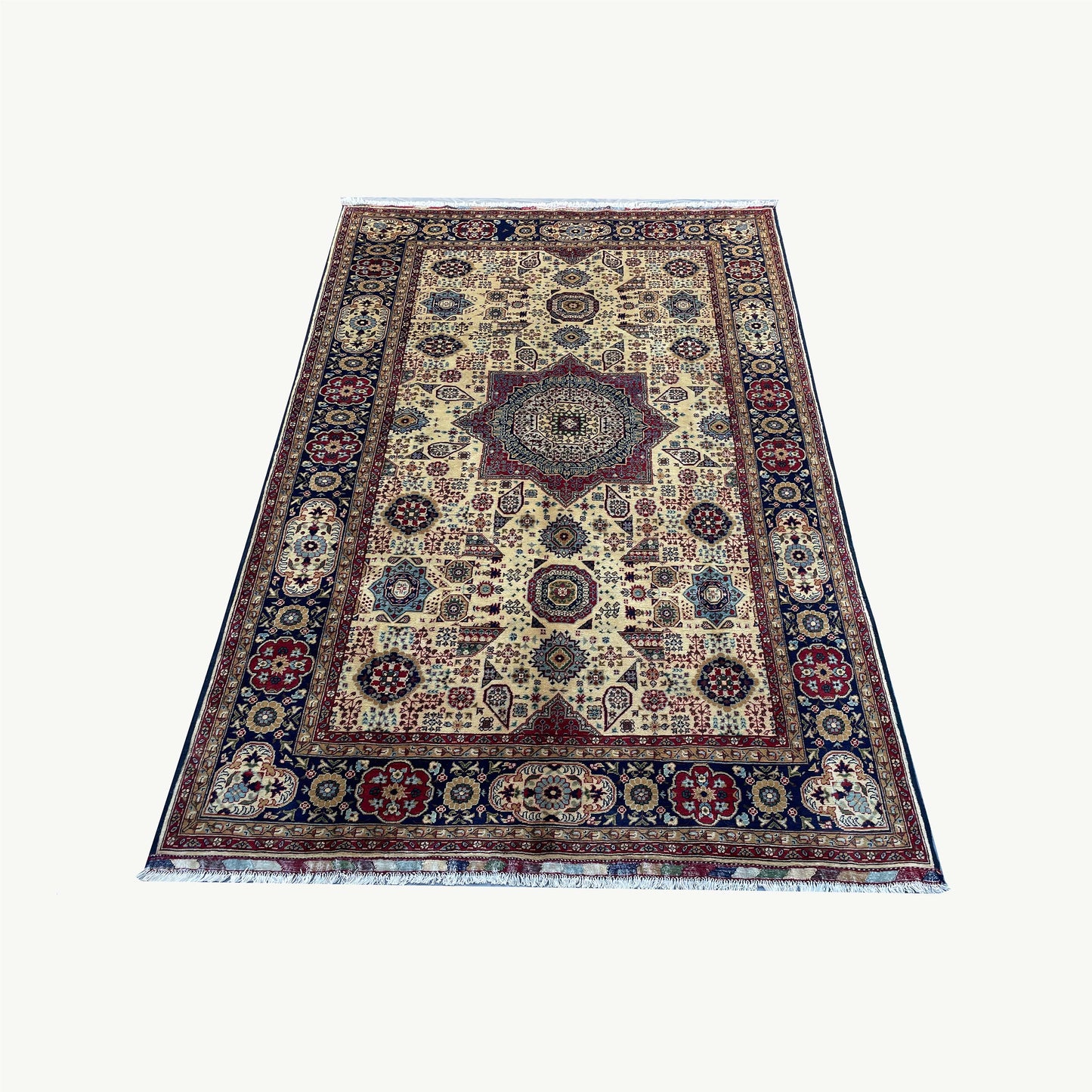 Handwoven Marinos Mamlook Rug with Rich Geometric Motifs