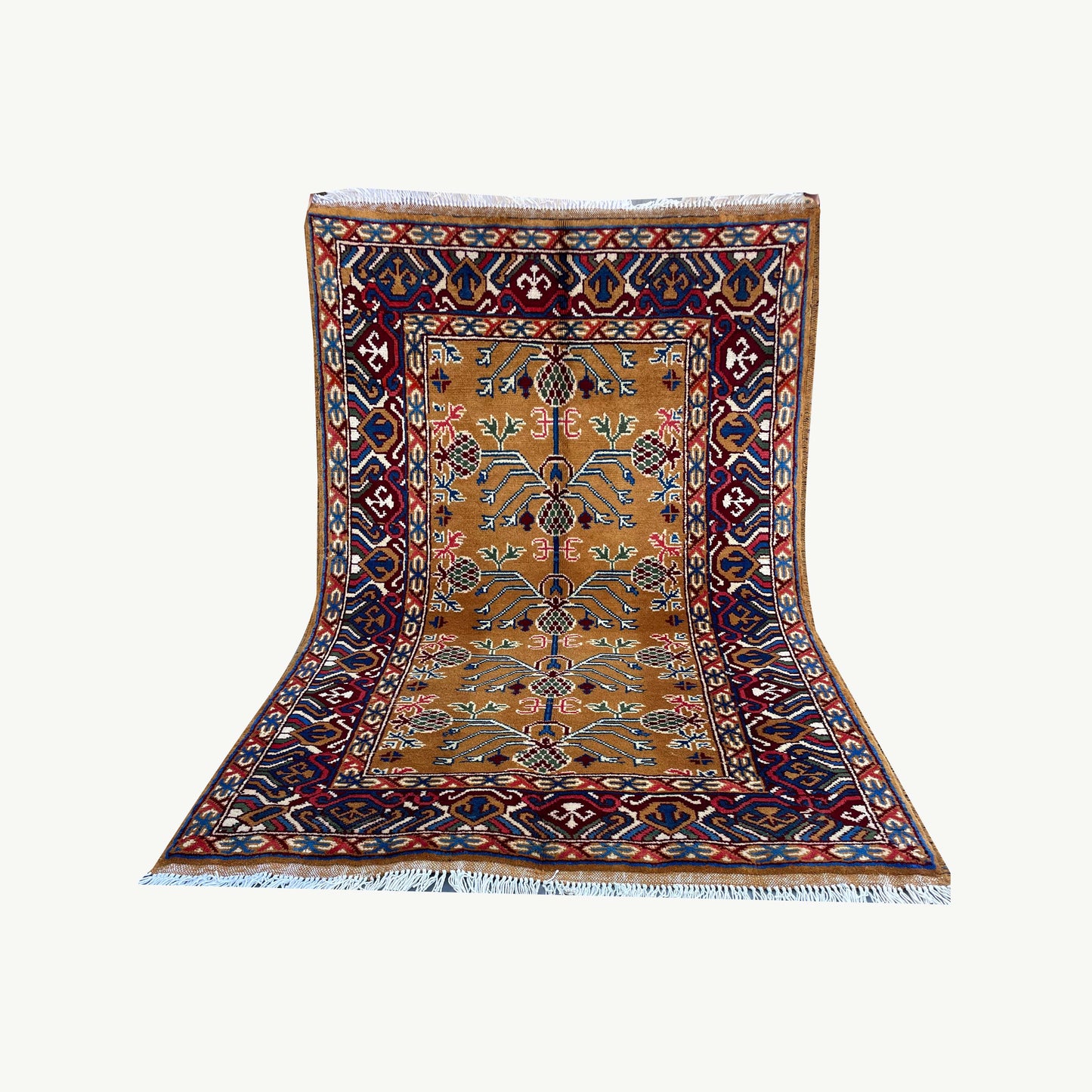 Marinos Anar Gul Rug – Golden Afghan Radiance with Pomegranate Symbolism