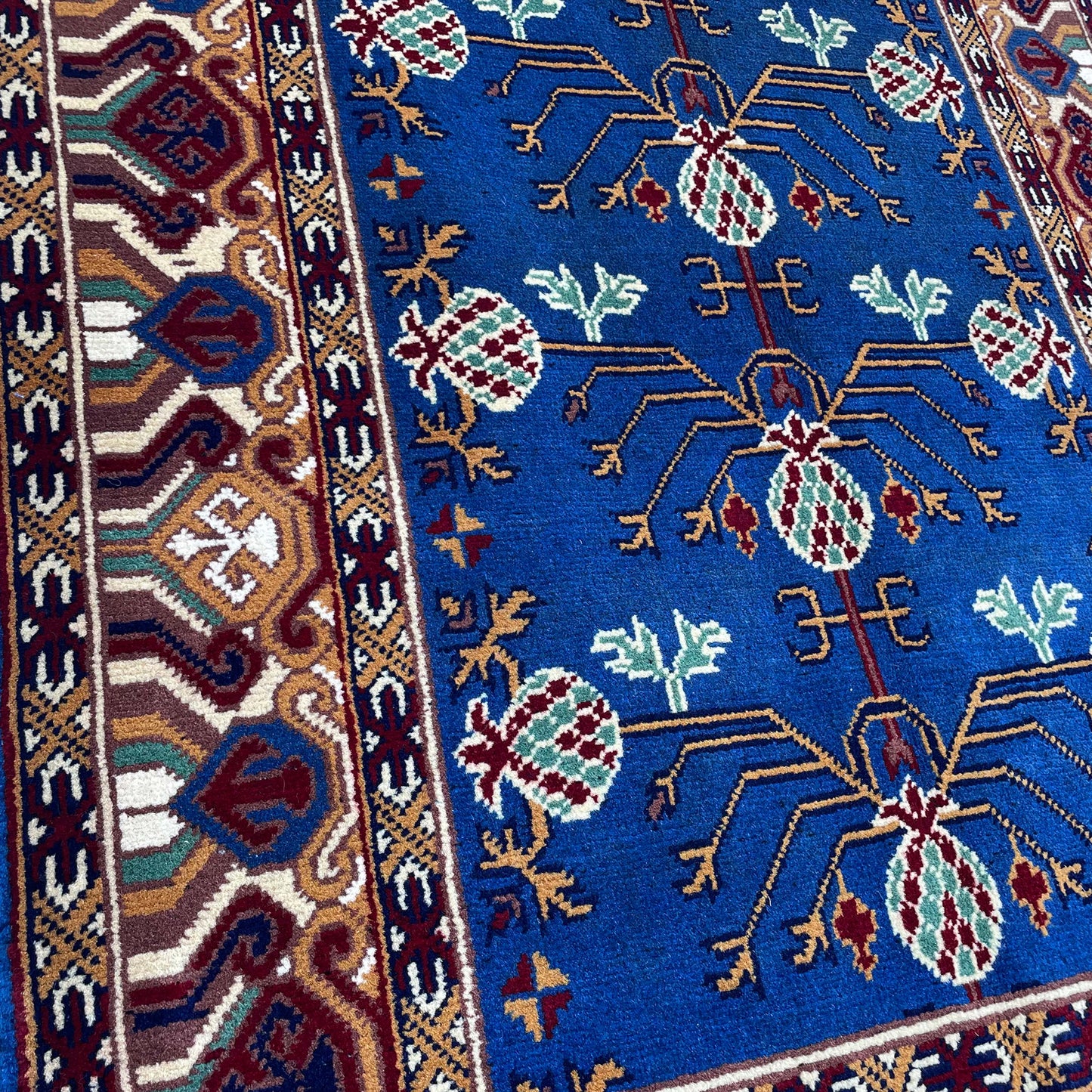 Marinos Anar Gul Rug – Afghan Elegance in Blue with Pomegranate Bloom