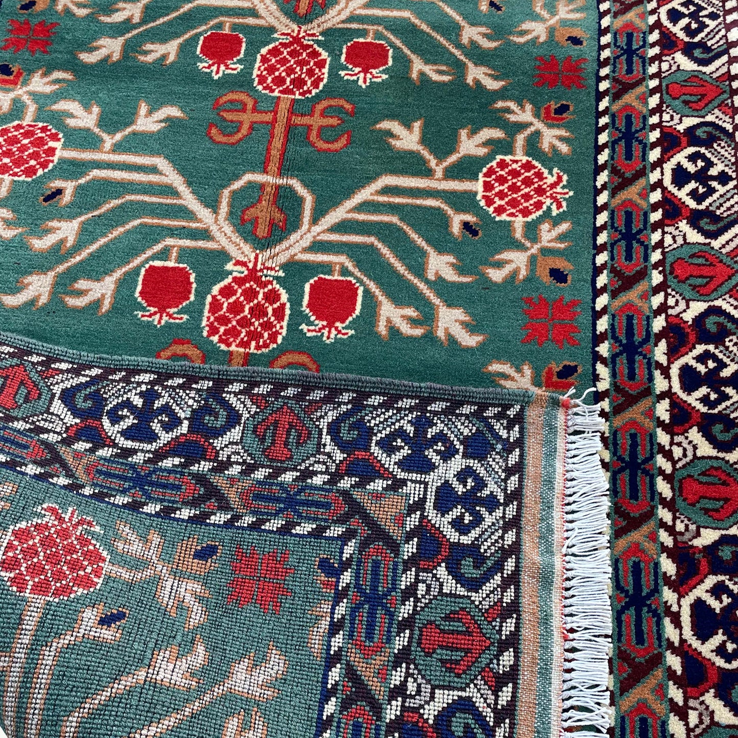 Marinos Anar Gul Rug – Afghan Symbolism Blossoming in Bold Red & Teal