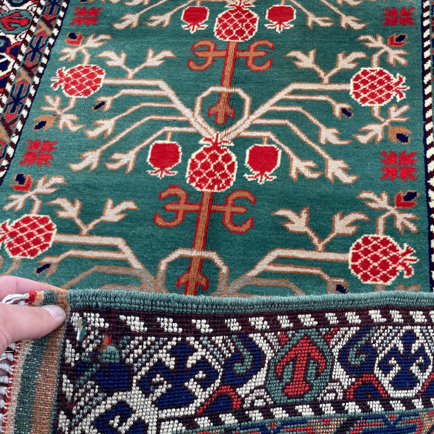 Marinos Anar Gul Rug – Afghan Symbolism Blossoming in Bold Red & Teal