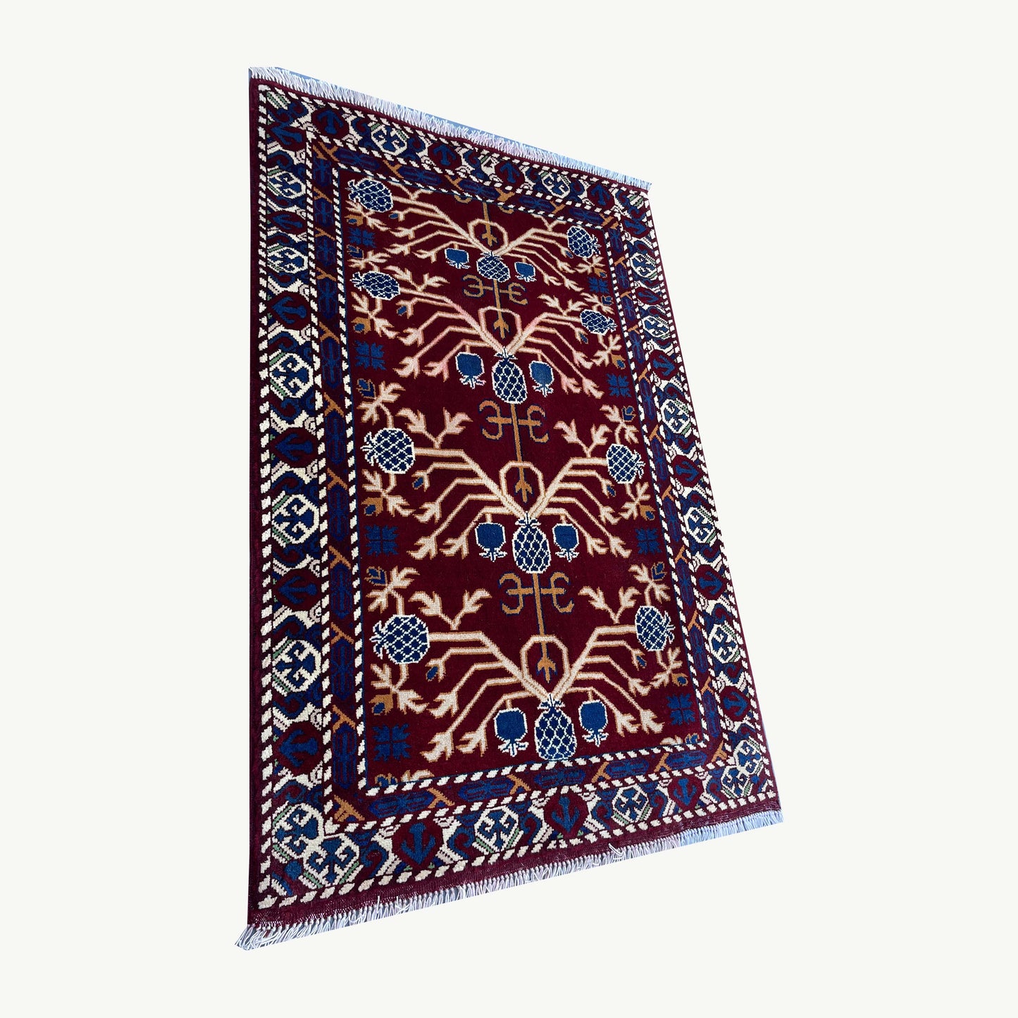 Marinos Anar Gul Rug – Afghan Craftsmanship in Deep Crimson with Symbolic Blossoms