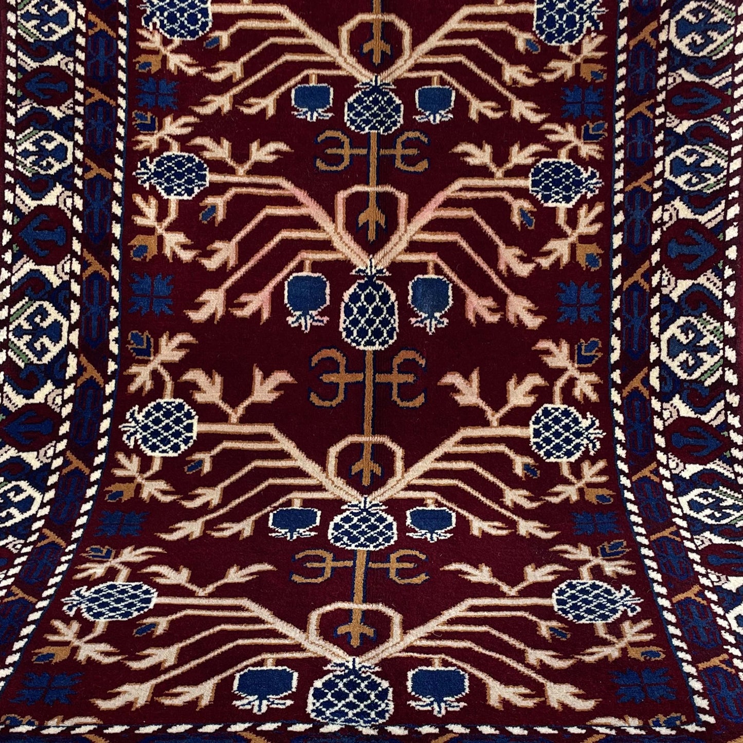 Marinos Anar Gul Rug – Afghan Craftsmanship in Deep Crimson with Symbolic Blossoms