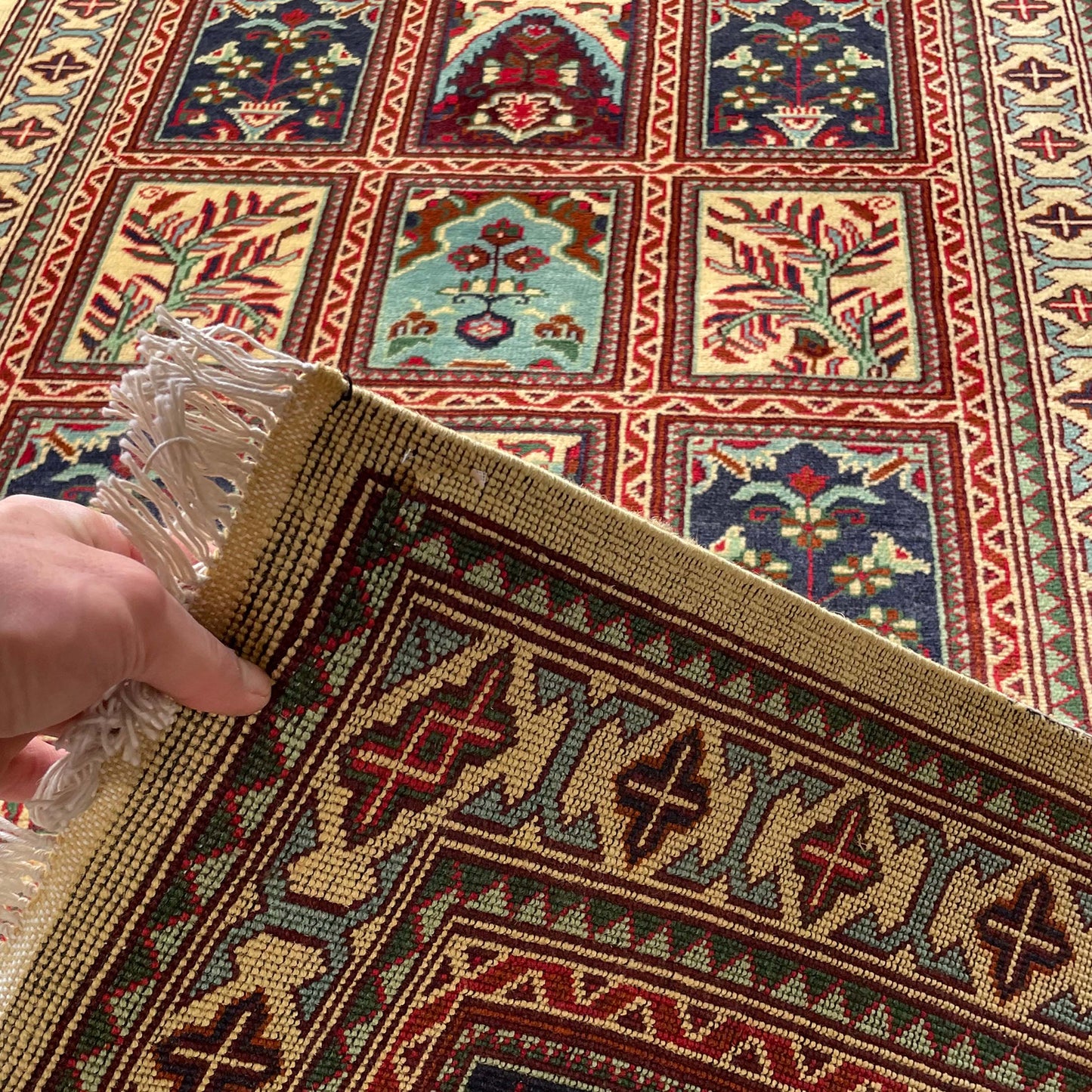 Marinos Ayna Gul Rug – Classic Afghan Elegance in a Garden of Geometrics