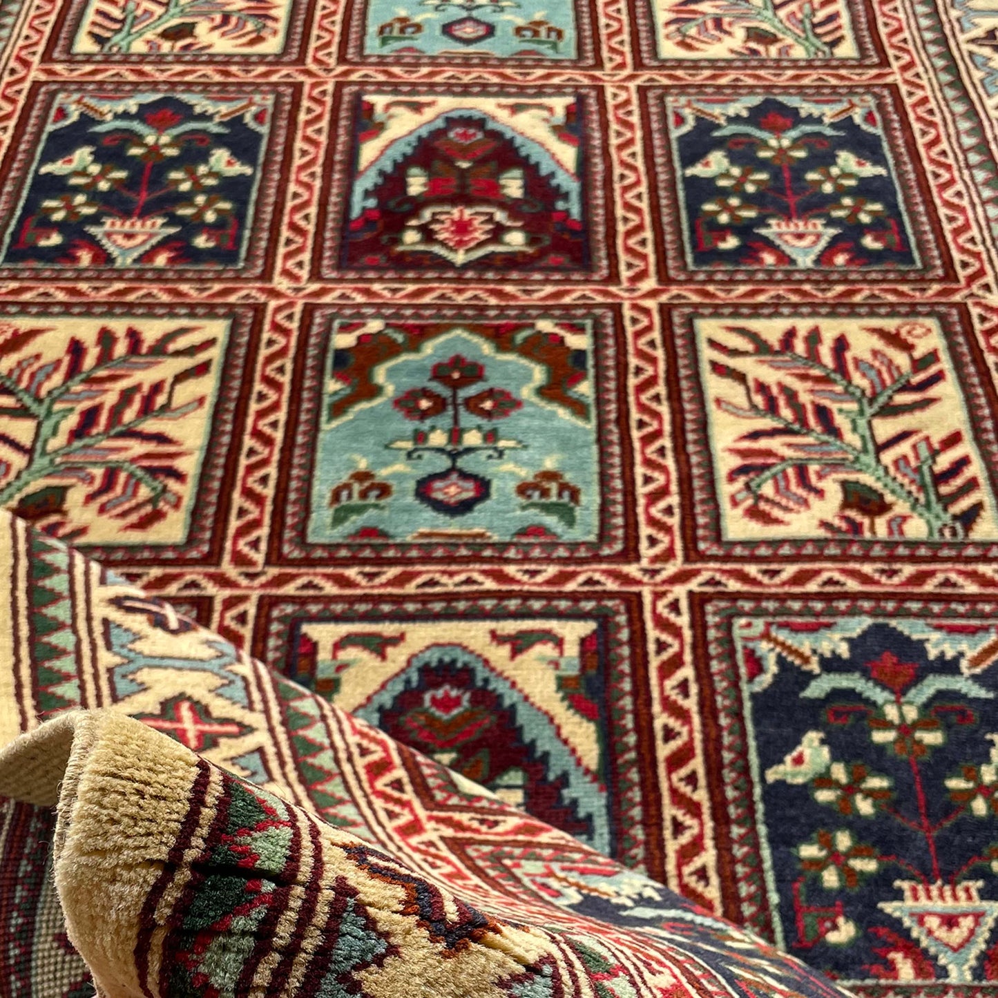 Marinos Ayna Gul Rug – Classic Afghan Elegance in a Garden of Geometrics