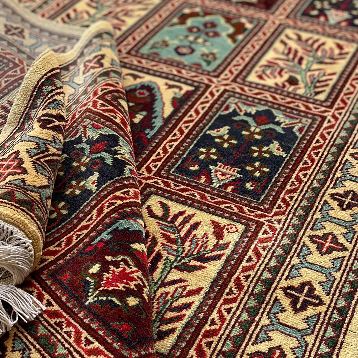 Marinos Ayna Gul Rug – Classic Afghan Elegance in a Garden of Geometrics