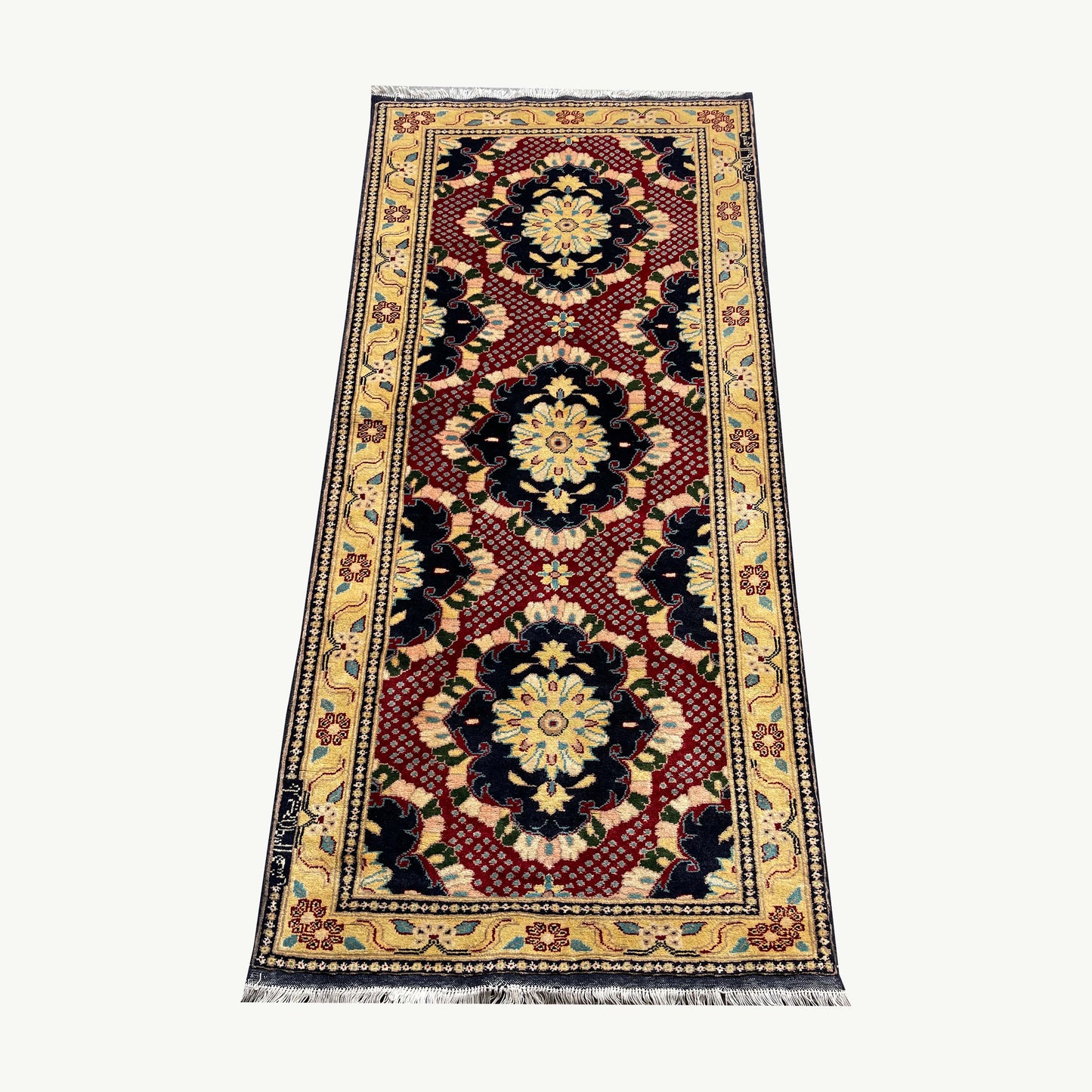 Marinos Afghan Rug – Elegant Floral Medallions Framed by Traditional Afghan Artistry