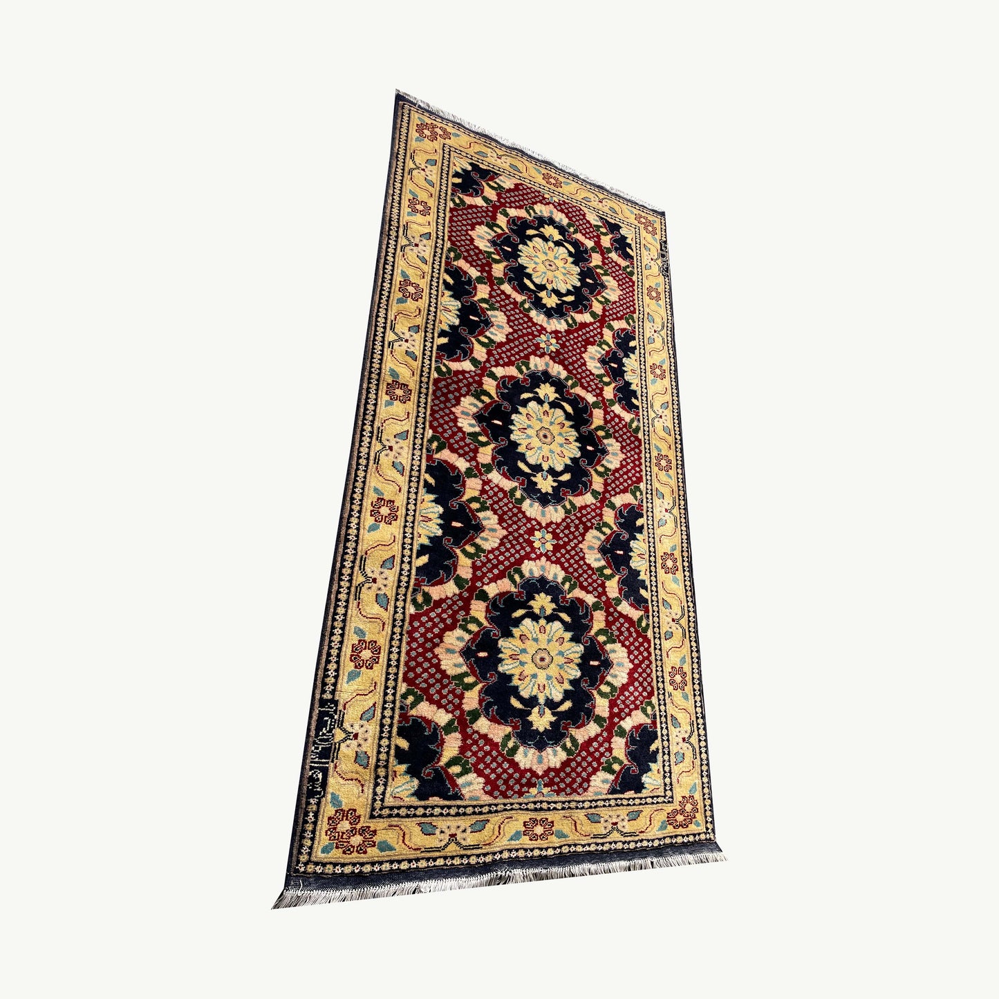 Marinos Afghan Rug – Elegant Floral Medallions Framed by Traditional Afghan Artistry