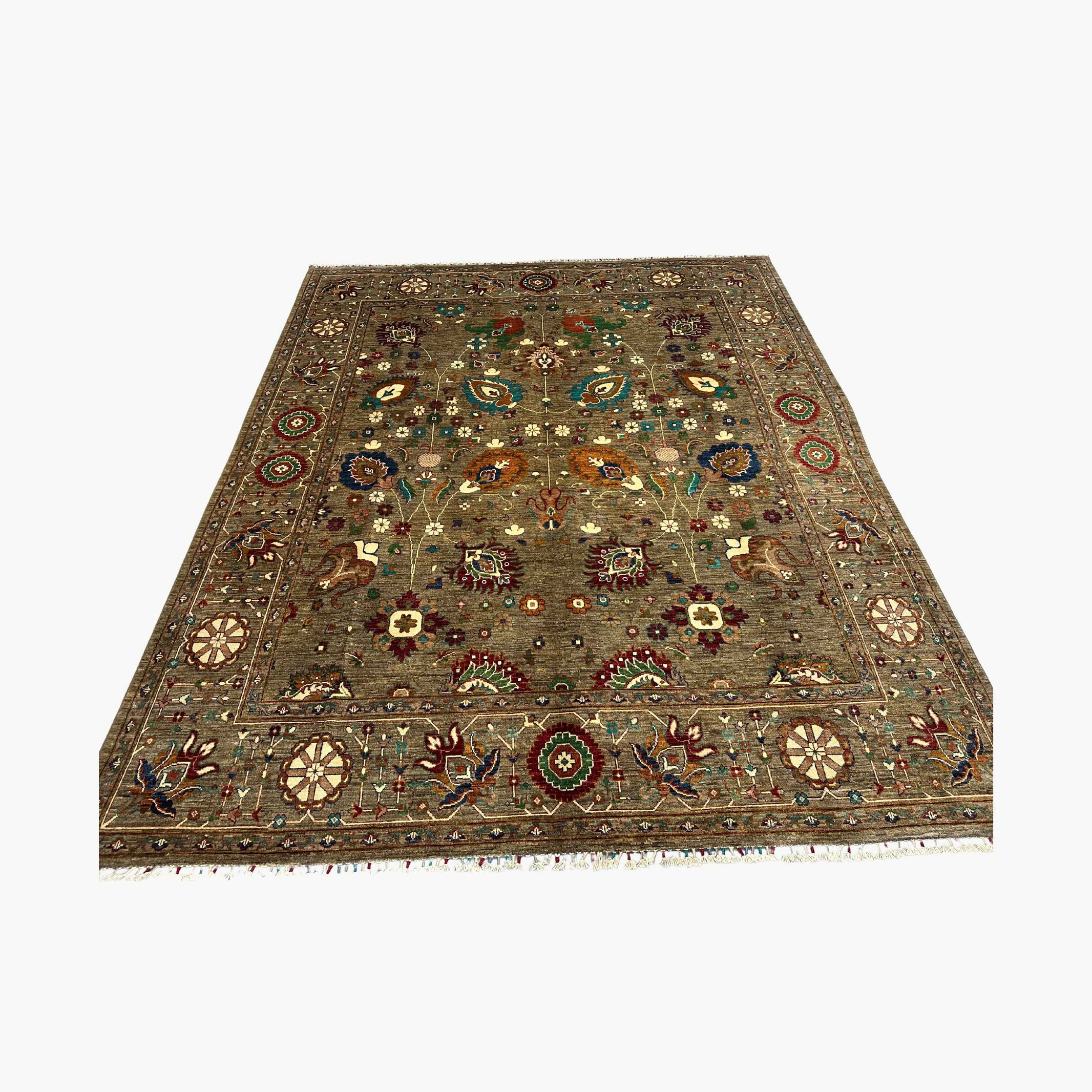 Sozani 9.8 x 8.2 Wool Rug – Sandstone Field with Tribal Medallions