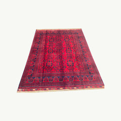 Handwoven Khamyab Rug in Crimson and Indigo Tones