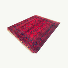 Handwoven Khamyab Rug in Crimson and Indigo Tones