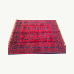 Handwoven Khamyab Rug in Crimson and Indigo Tones