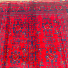 Handwoven Khamyab Rug in Crimson and Indigo Tones