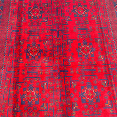 Handwoven Khamyab Rug in Crimson and Indigo Tones