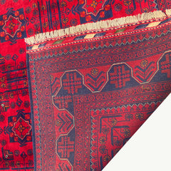 Handwoven Khamyab Rug in Crimson and Indigo Tones