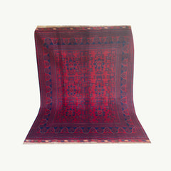 Handwoven Khamyab Rug in Crimson and Indigo Tones