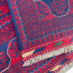 Handwoven Khamyab Rug in Crimson and Indigo Tones