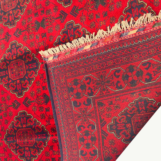 Timeless Khamyab Rug with Bold Bukhara Motifs