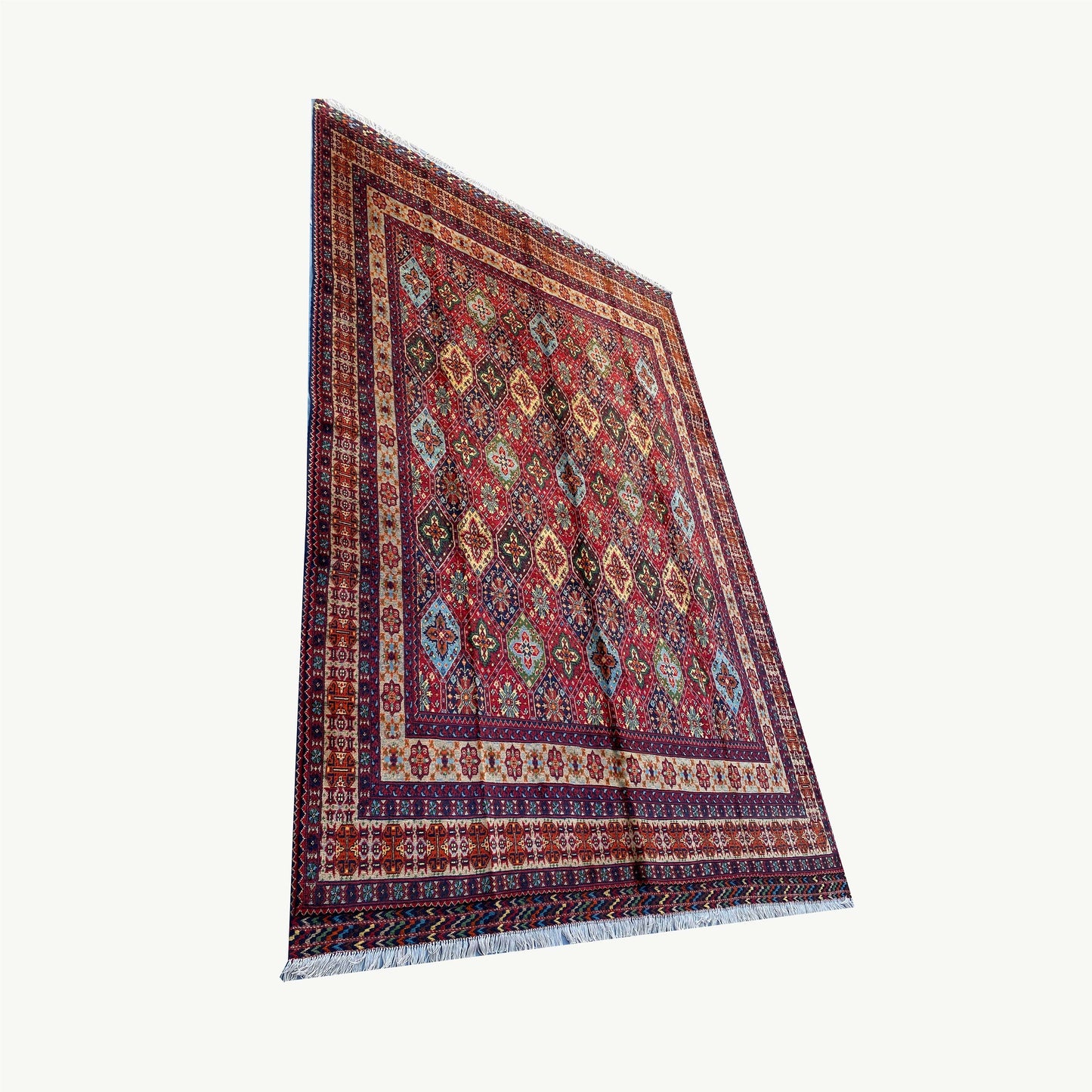 Handwoven Marinos Kashi Gul Rug with Vibrant Colors and Geometric Motifs