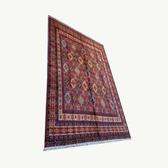 Handwoven Marinos Kashi Gul Rug with Vibrant Colors and Geometric Motifs
