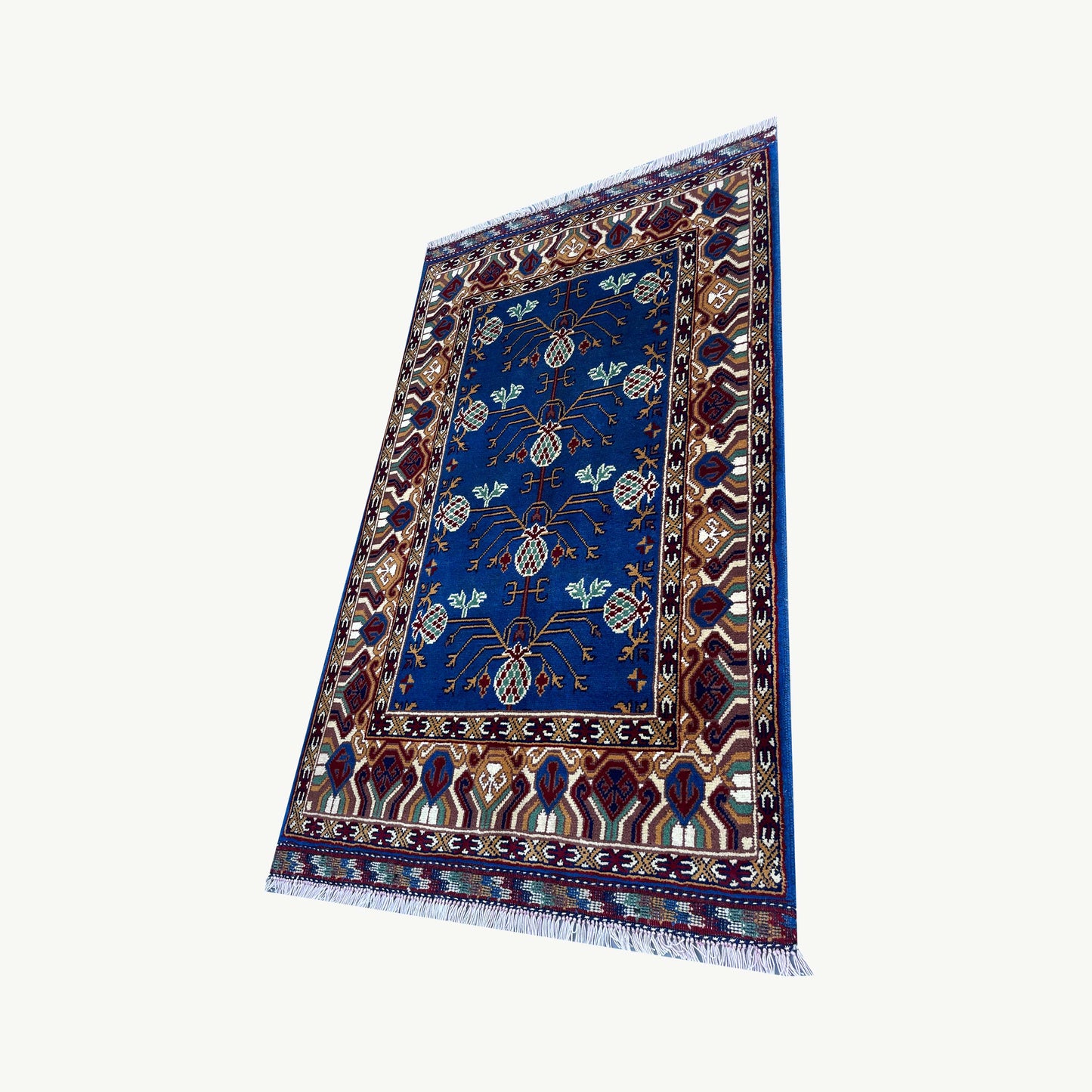 Marinos Anar Gul Rug – Afghan Elegance in Blue with Pomegranate Bloom