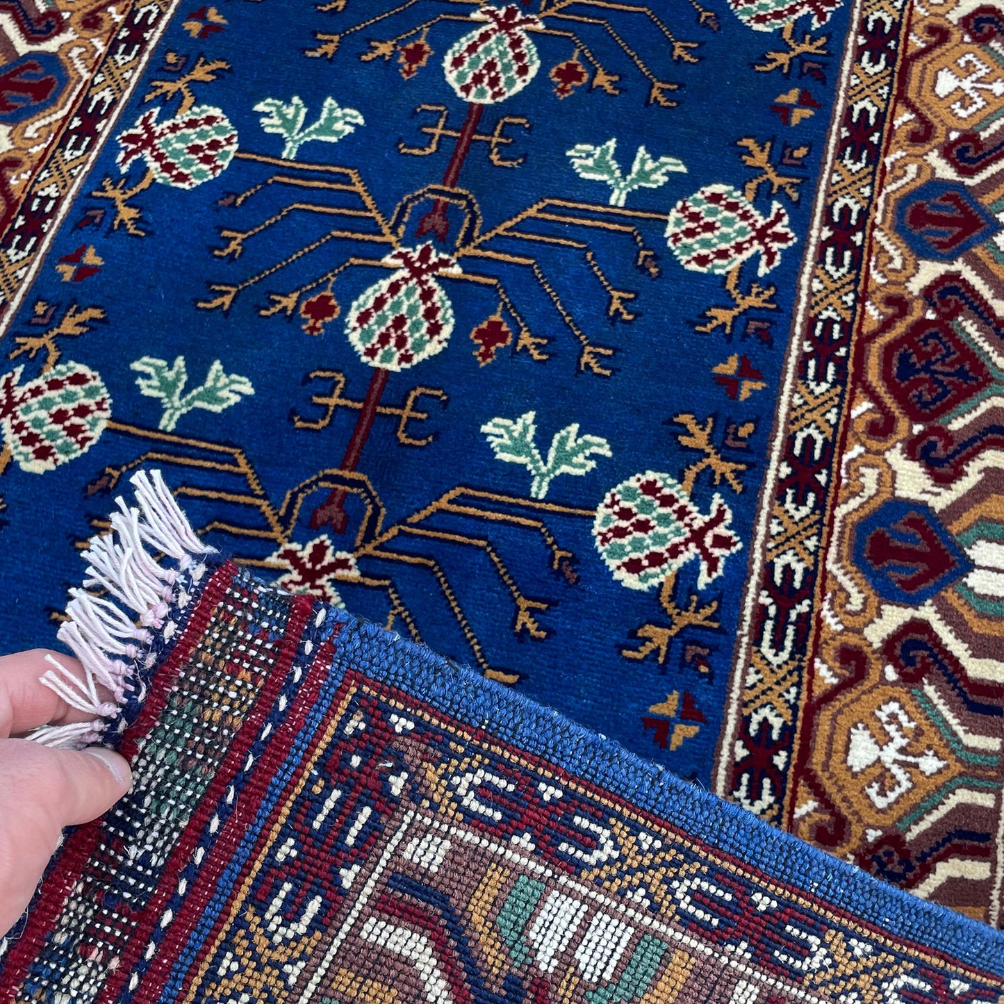 Marinos Anar Gul Rug – Afghan Elegance in Blue with Pomegranate Bloom