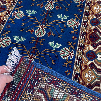 Marinos Anar Gul Rug – Afghan Elegance in Blue with Pomegranate Bloom