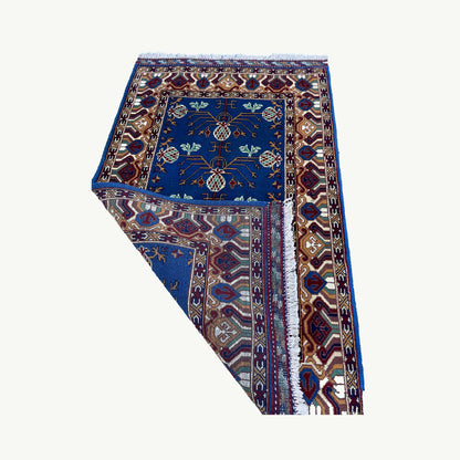 Marinos Anar Gul Rug – Afghan Elegance in Blue with Pomegranate Bloom