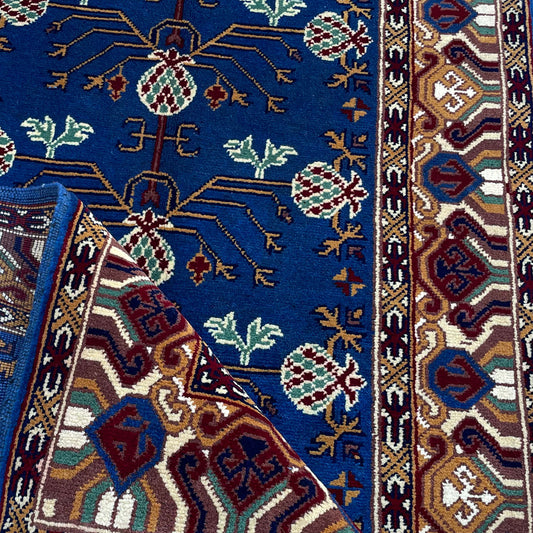 Marinos Anar Gul Rug – Afghan Elegance in Blue with Pomegranate Bloom