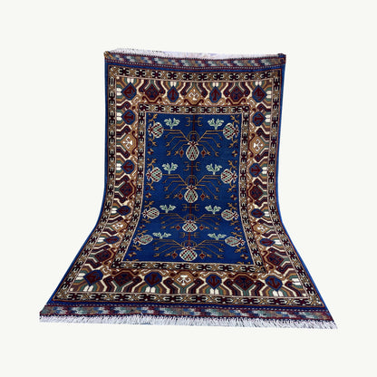 Marinos Anar Gul Rug – Afghan Elegance in Blue with Pomegranate Bloom