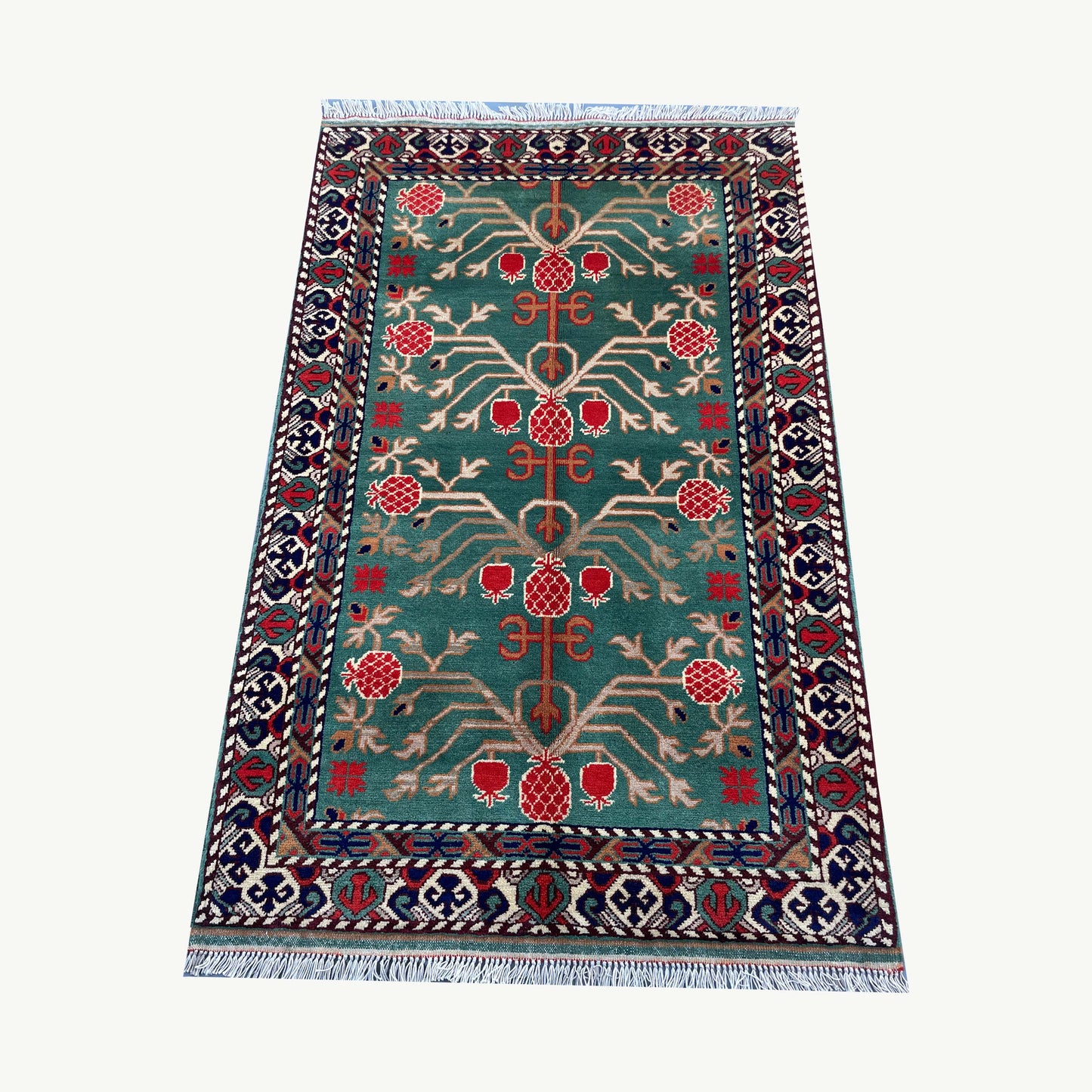 Marinos Anar Gul Rug – Afghan Symbolism Blossoming in Bold Red & Teal