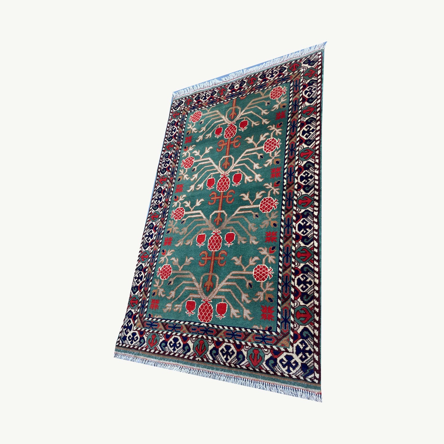 Marinos Anar Gul Rug – Afghan Symbolism Blossoming in Bold Red & Teal