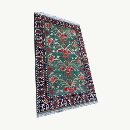 Marinos Anar Gul Rug – Afghan Symbolism Blossoming in Bold Red & Teal