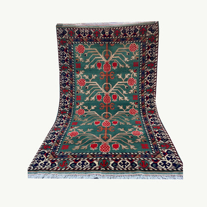 Marinos Anar Gul Rug – Afghan Symbolism Blossoming in Bold Red & Teal