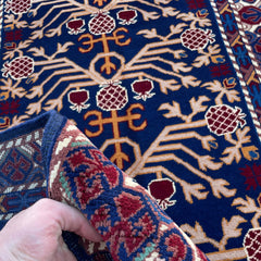 Marinos Anar Gul Rug – Traditional Afghan Pomegranate Bloom in Deep Blue