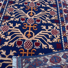 Marinos Anar Gul Rug – Traditional Afghan Pomegranate Bloom in Deep Blue