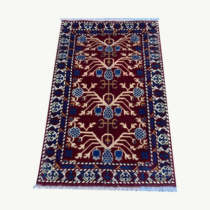 Marinos Anar Gul Rug – Afghan Craftsmanship in Deep Crimson with Symbolic Blossoms