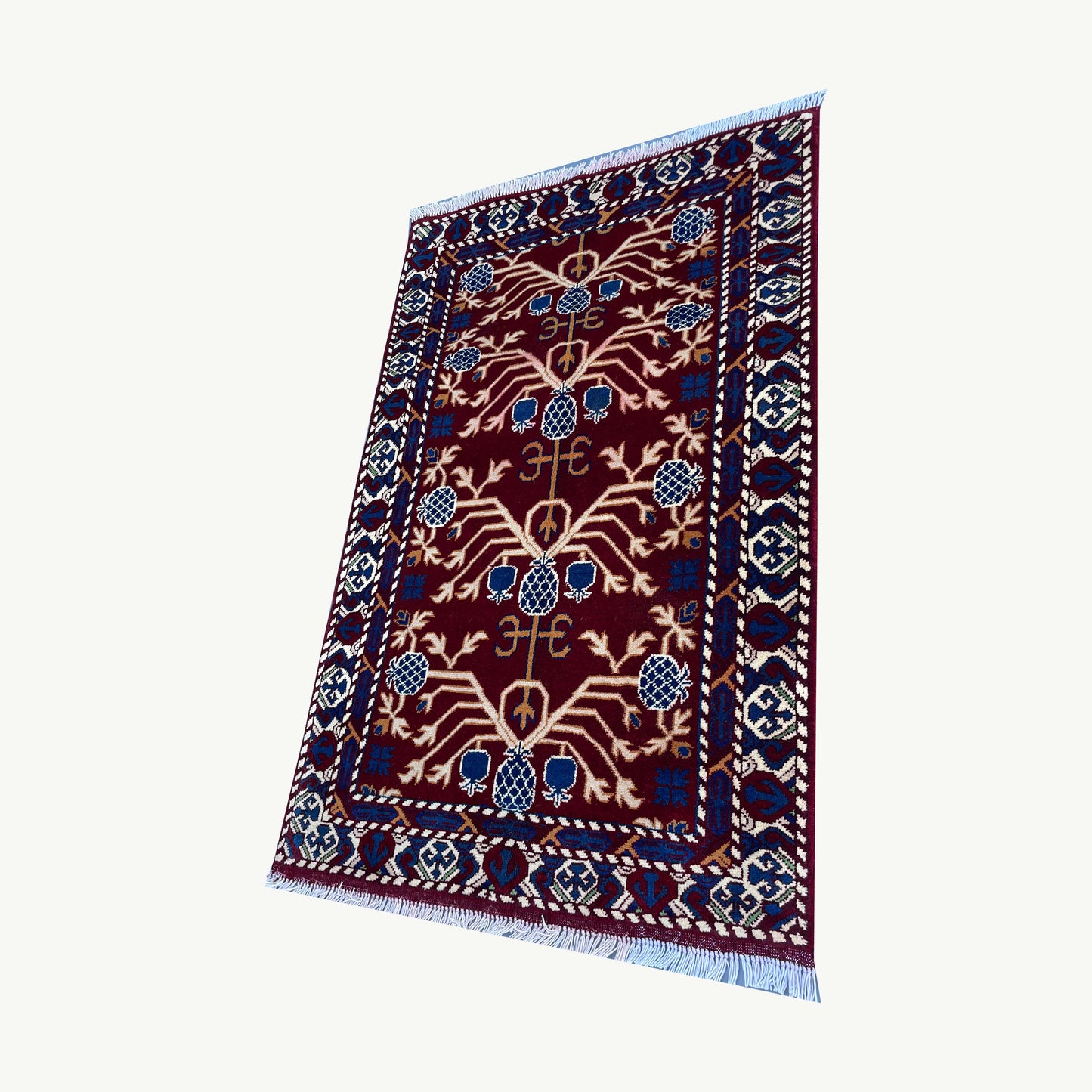Marinos Anar Gul Rug – Afghan Craftsmanship in Deep Crimson with Symbolic Blossoms