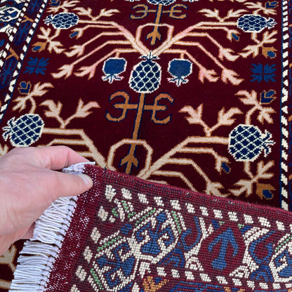 Marinos Anar Gul Rug – Afghan Craftsmanship in Deep Crimson with Symbolic Blossoms