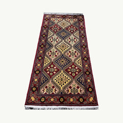 Marinos Yousuf Bai Numa Rug – Bold Afghan Geometry in Crimson and Gold
