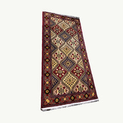 Marinos Yousuf Bai Numa Rug – Bold Afghan Geometry in Crimson and Gold