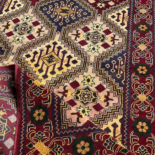 Marinos Yousuf Bai Numa Rug – Bold Afghan Geometry in Crimson and Gold