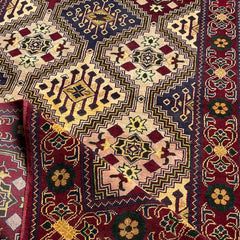 Marinos Yousuf Bai Numa Rug – Bold Afghan Geometry in Crimson and Gold