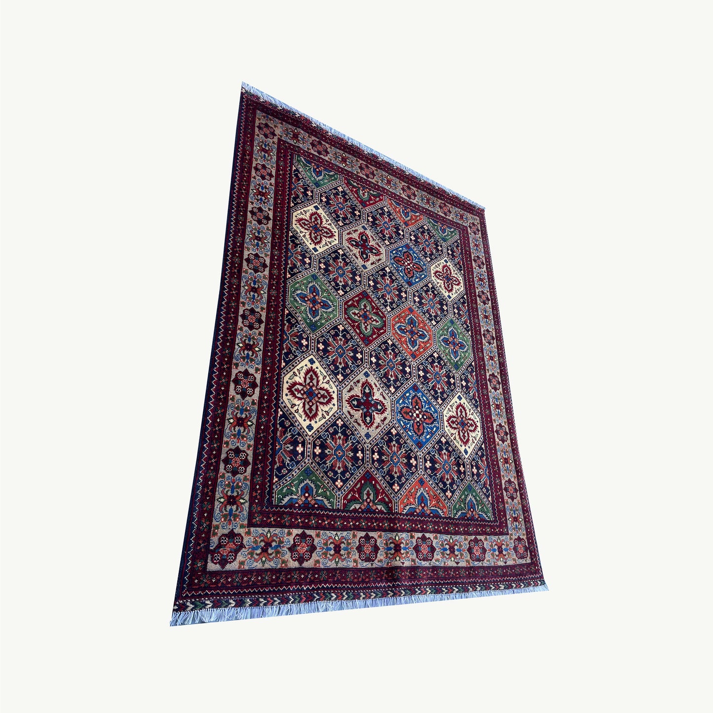 Handwoven Marinos Kashi Gul Rug with Intricate Geometric Patterns