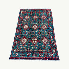 Marinos Kalisaye Rug – Afghan Elegance in Teal Tones and Tribal Geometry