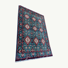 Marinos Kalisaye Rug – Afghan Elegance in Teal Tones and Tribal Geometry