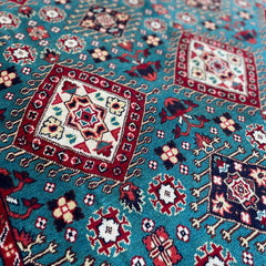 Marinos Kalisaye Rug – Afghan Elegance in Teal Tones and Tribal Geometry